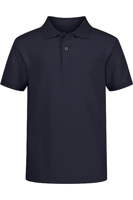 boys School Uniform Short Sleeve Polo Shirt, Button Closure, Comfortable & Soft Pique Fabric