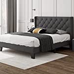 iPormis Queen Bed Frame with Headboard / Button Tufted Platform Bed with Upholstered Wingback / Mattress Foundation / Noise-Free / Box Spring Optional / Easy Assembly, Dark Grey (Queen)