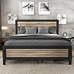 SHA CERLIN Heavy Duty Metal Bed Frame Queen Size / Wooden Headboard Footboard with Rivet / 13 Strong Steel Slats Support / No Box Spring Needed / Mattress Foundation / Easy Assembly