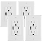 USB Type-C Charger Wall Outlet 4.8A Dual High-Speed Duplex 15-Amp Tamper Resistant Receptacle, Wall Plate Included,ETL Listed (4-Pack(Type C/USB), White)