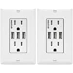 TOPGREENER 5.8A 3-Port USB Wall Outlet Charger, 15A Duplex Tamper-Resistant Receptacle Plug, High-Speed Charging Power Outlet with USB Ports, In-Wall Electrical USB Socket, UL Listed, TU21558A3, 2Pack