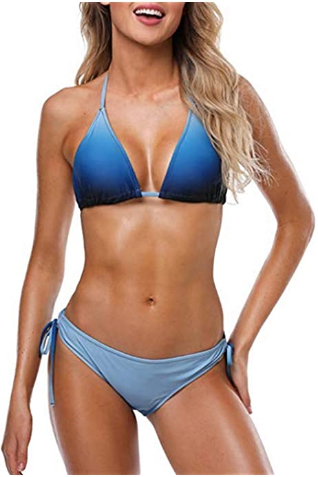 Womens Gradient Color Bikini Swimwear Back tie Strappless Bikini Beachwear