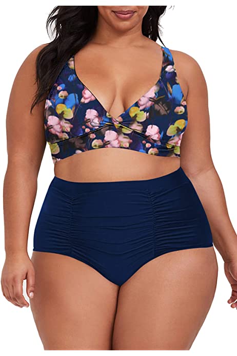 Women's Plus Size High Waist Ruched Swimsuit Swimwear Bathing Suit