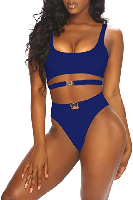 Women's Sexy Wire Free Strappy Push Up Lined Two Piece Bikini Swimsuit