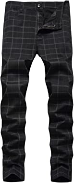 HENGAO Men's Straight Fit Plaid Chino Pants