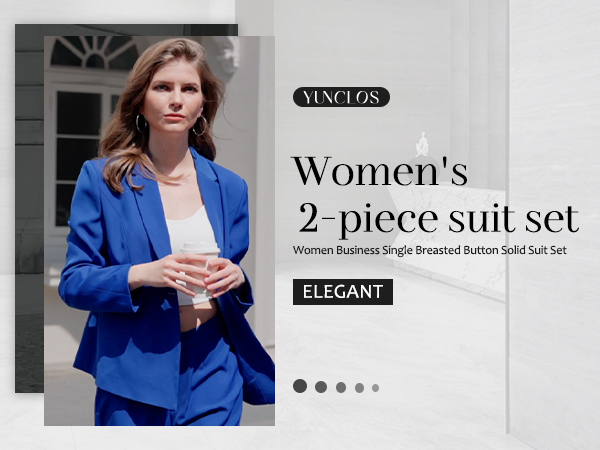 YUNCLOS womens 2 piece suit casual 1 button long sleeve blazer jacket trousers