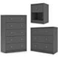 Home Square 3 Piece Furniture Set with Chest Dresser and 1 Nightstand in Gray