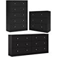 Home Square 3 Piece Set with 2 Chests and 6 Drawer Double Dresser in Black
