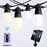 Solar Outdoor 2-Color in 1 String Lights, Extra-Long 55 Ft &amp; 16 Vintage Crystal Bulbs with 8 Lighting Modes, Commercial Grade Weatherproof Patio Lights with USB for Porch, Balcony, Party, Café