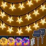 Ollny Solar Star String Lights 2Pack Each 50LED 25FT Warm White &amp; Multicolor Outdoor Patio Lights, with Remote 11Modes Memory Waterproof Timer for Christmas Garden Fence Yard Porch Party Decorations