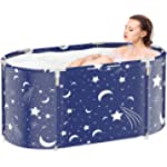 Portable Bathtub for adults, DAILYLIFE 1.2m Large Foldable Japanese Soaking Bathtub, Freestanding Hot Bath Tub with Thermal Foam,Folding Spa Bath Tub with Pillow for Small Space(Broad Starlit Night)