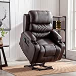 GYUTEI Power Lift Recliner Chair PU Leather Electric Recliner Lift Chair with Massage and Heat for Elderly,Extended Footrest,with 2 Cup Holders,2 Side Pockets,USB Ports for Living Room (Brown)