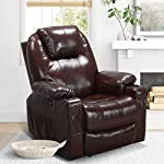 Large Power Lift Recliner Chair Electric Lift for Elderly with Massage and Heat, Soft Leather Sturdy Sofa, 2 Side Pockets, Cup Holders, USB Ports and Remote Control for Living Room&amp; Office (Brown)