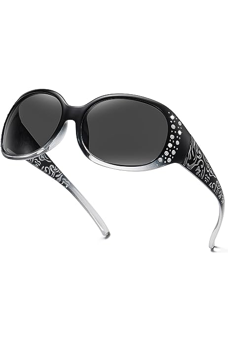 Polarized Sunglasses for Women, Rhinestone Wrap Around Sunglasses with UV400 Protection