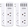 2 Pack Multi Plug Outlet Extender with Rotating Plug, EyGde Outlet Splitter with Surge Protector, 6 Wall Outlet Widely Space (3 Side) and 4 USB Ports, Wall Adapter Power Strip for Bathroom, Traveling