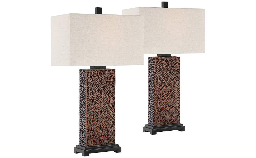 Caldwell Speckled Brown Column Table Lamps Set of 2