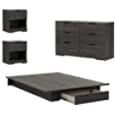 Home Square 4 PC Queen Platform Bedroom Set with Dresser and 2 Nightstands in Gray Oak