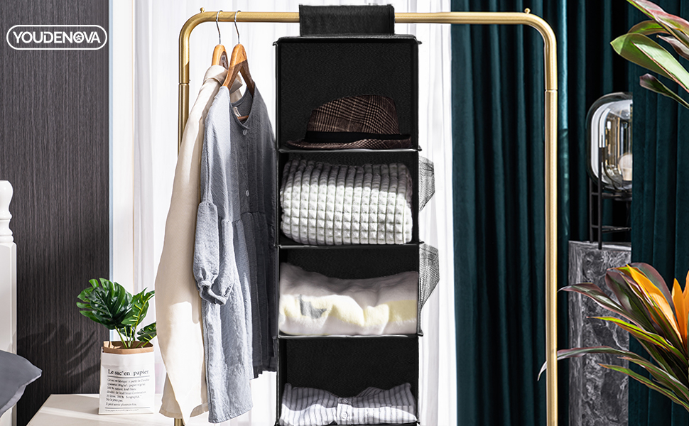 6-shelf hanging closet organizer black