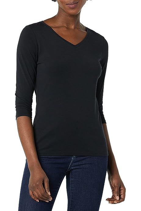 Women's Classic-Fit 3/4 Sleeve V-Neck T-Shirt (Available in Plus Size), Multipacks