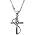 925 Sterling Silver Cubic Zirconia Faith Hope Love Christian Cross Pendant Necklace, 18&quot;
