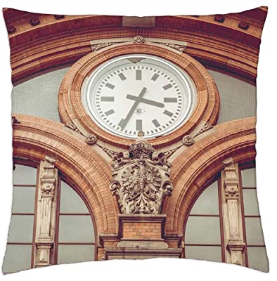 LESGAULEST Throw Pillow Cover (18x18 inch) - Station Clock Time Clock Tower Church Building