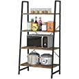 4 Tiers Ladder Shelf Bookshelf, Casulo Industrial Storage Rack Stand Shelves with Metal Frame and Wood Look, Versatile Plant Flower Bookcase Organizer for Home Office Bathroom Living Room Kitchen