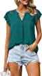 Gaharu Women's Notch V Neck Short Sleeve Chiffon Shirts Casual Lace Blouse Top