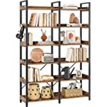 Seventable Bookshelf Double Wide 6-Tier, Open Large Bookcase, Industrial Style Bookshelves, Wood and Metal Bookcases for Living Room Bedroom Home Office， Rustic Brown