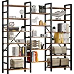 IRONCK Bookcases and Bookshelves Triple Wide 6 Tiers Industrial Bookshelf, Large Etagere Bookshelf Open Display Shelves with Metal Frame for Living Room Bedroom Home Office