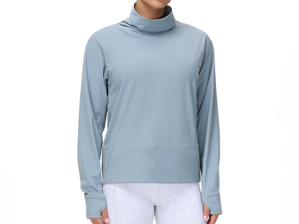 Women''s Long Sleeve Cowl Neck Loose Fit Workout Hiking Pullover Sweatshirt With Pockets