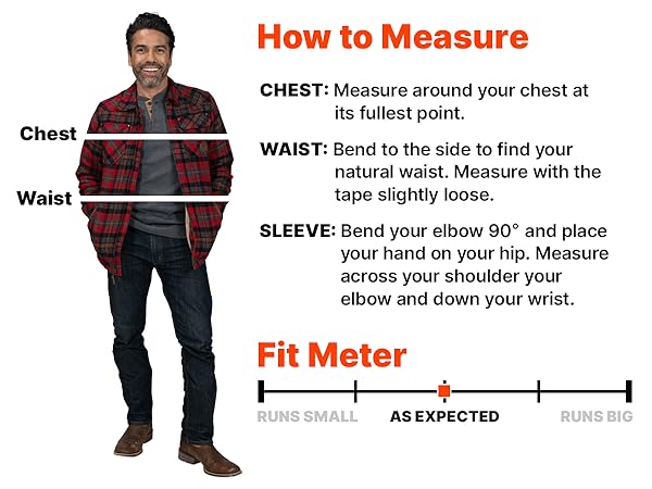 How to measure, chest, waist, fit meter, sleeves, mens, inches, regular fit, big & tall, sizes