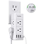 Multi Plug Outlet Extender, EyGde Outlet Splitter with Rotating Plug, 6 Wall Outlet Widely Space (3 Sided) and 4 USB Ports, Wall Adapter Power Strip Surge Protector (1700J) for Travel, Office, White