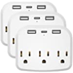 3 Pack Multi Plug Outlet Extender with USB Wall Charger and USB C Charger , 3 Outlet Surge Protector, 2 USB Phone Charger , 1 Type-C, Multiple Power Outlet Expander for Home, Office