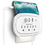 USB Wall Charger Outlet Extender, KPSTEK Multi Plug Outlet Splitter Adapter with 3 USB Ports and Night Light, Home Office Accessories with 900J, White – KS169