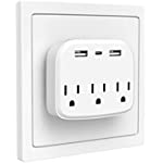 Wall Outlet Extender, Massway 3-Outlet Surge Protector with 2 USB Wall Charger &amp; 1 Type-C Port, Multi Plug Outlet Splitter for Home, School, Office, Travel