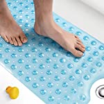 HITSLAM Bath Mat for Tub, Non Slip Bathtub Mat, 40 x 16 Inch Extra Long Bath Tub Mat, Machine Washable Bathroom Shower Mat with Suction Cups and Drain Holes, Soft on Feet, Clear Blue