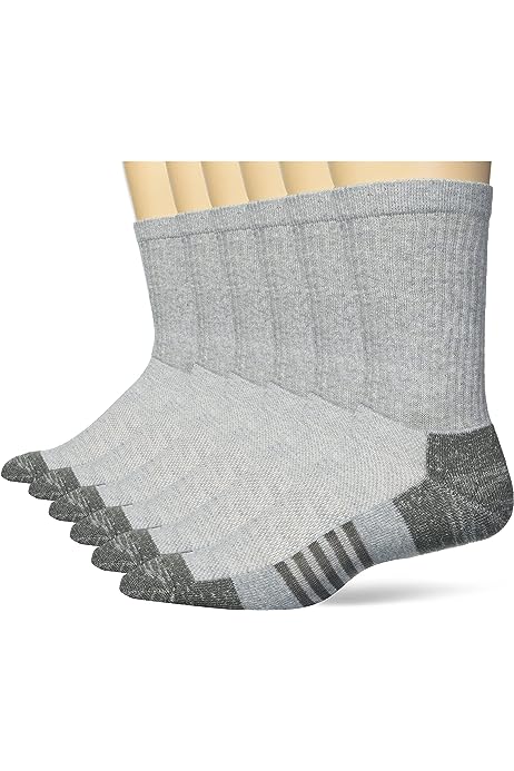 Men's Performance Cotton Cushioned Athletic Crew Socks, 6 Pairs