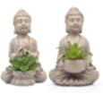 ALIWINER Buddha Succulents Artificial Plants Handmade Cement Pot Zen Decor Figurines Meditation Decor Spiritual Living Room Decor Home Decoration Set of 2