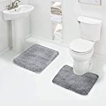 Walensee Shaggy 2 Piece Bath Rug Sets (Grey) 20 x 24 U Shape Contour Rug &amp; 20 x 32 Bathroom Rug Machine Wash/Dry Bath Mats for Bathroom Plush Absorbent Bathroom Rugs and Mats Set Non Slip