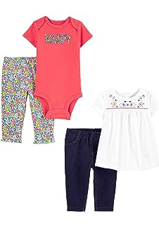 Baby Girls'' 4-Piece Bodysuit and Pant Set