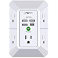 USB Wall Charger, Surge Protector, QINLIANF 5 Outlet Extender with 4 USB Charging Ports ( 4.8A Total) 3-Sided 1680J Power Strip Multi Plug Outlets Wall Adapter Spaced for Home Travel Office (3U1C)