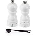 Peugeot Paris u&#39;Select White Lacquer Salt &amp; Pepper Mill, Gift Set - With Stainless Steel Spice Scoop/Bag Clip (5 Inch)