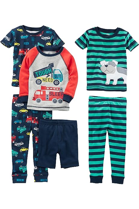 Babies, Toddlers, and Boys' 6-Piece Snug-Fit Cotton Pajama Set, Multipacks