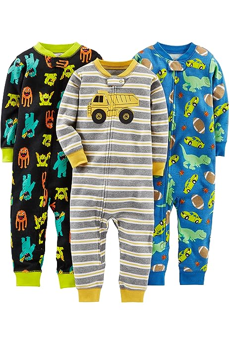 Toddlers and Baby Boys' Snug-Fit Footless Cotton Pajamas, Pack of 3