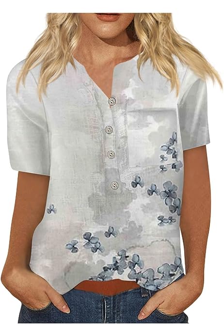 Womens Tops 2023 Dressy Casual 3/4 Sleeve Button Up Blouses Floral Work Shirts
