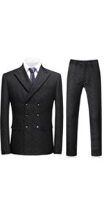 Mens Plaid Tweed 3 Piece Suits Slim Fit One Button Suit Tuxedo Set (Blazer+Vest+Pants)
