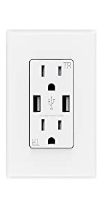 USB Charger Wall Outlet, Dual High Speed 3.6 Amp USB Ports, Receptacle Plug