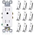 ELEGRP Decora Outlet Tamper Resistant Outlet 15 Amp Outlet White Wall Outlets, Electrical Outlet 3 Prong Duplex Outlet, Self-grounding Receptacle Outlet, 125V, 2 Pole 3 Wire, 5-15R, UL Listed, 10 Pack