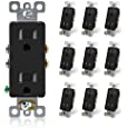 ELEGRP Black Outlet Decora Outlet Tamper Resistant Outlet 15 Amp Outlet Electrical Outlets, Duplex Receptacle, Self-grounding Wall Outlet, 125V,2 Pole 3 Wire, 5-15R, UL Listed, 10 Pack