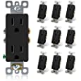 ELEGRP Decorator Receptacle, 15A 125V Standard Electrical Wall Outlet, 2 Pole 3 Wire, No-Tamper Resistant, NEMA 5-15R, Self-Grounding Residential Grade Outlet, UL (Glossy Black, 10 Pack)
